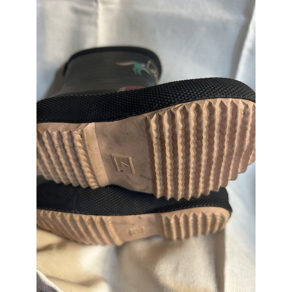 Joules Little Girls Size 4 Rubber Boots Navy Blue Wave Design Water Resistant - Picture 4 of 4